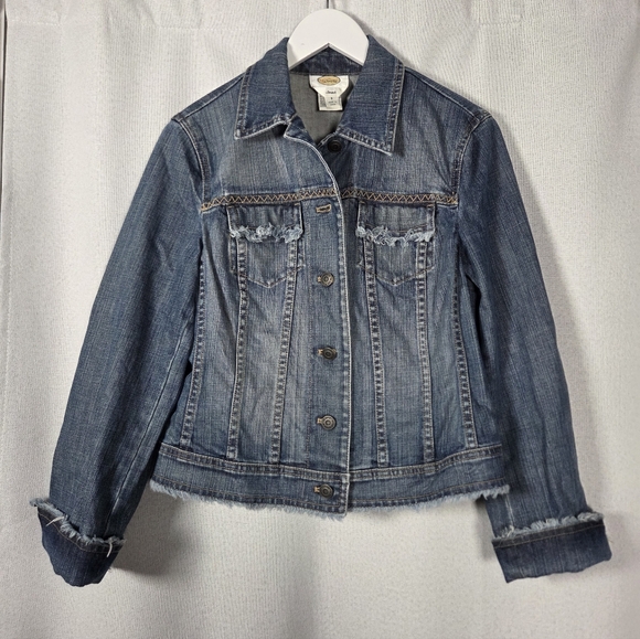 Talbots Denim Jean Jacket Women's 6 Raw hem Classic fit Coat - Picture 1 of 6